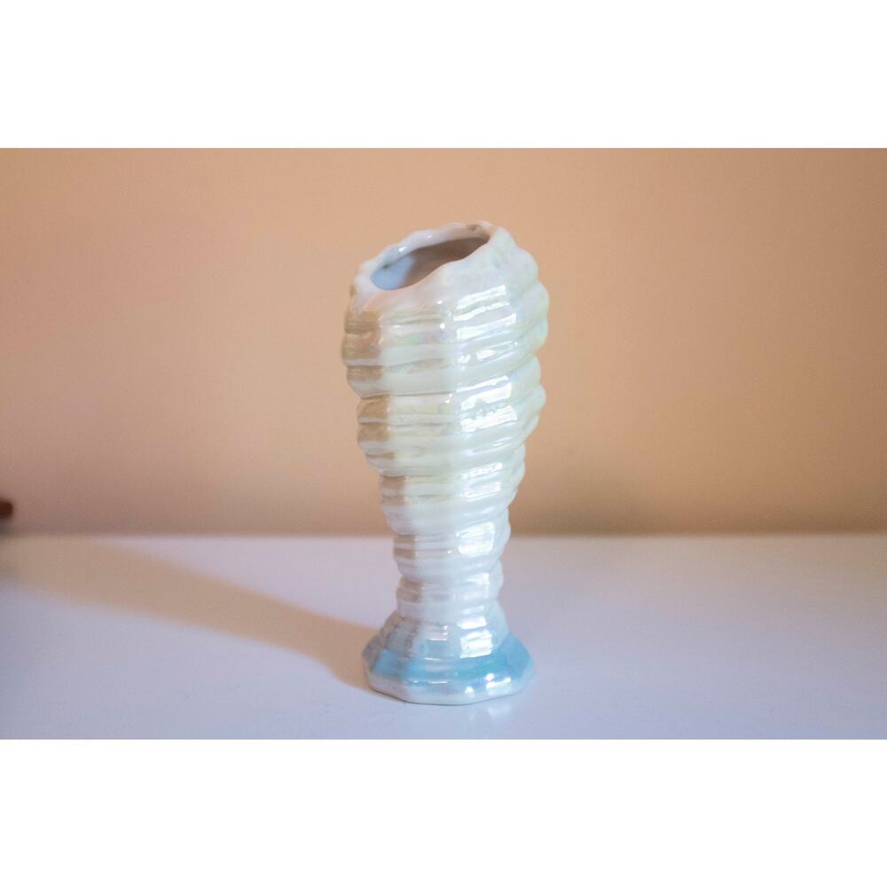 Vintage Iridescent Shell Vase – Mermaid Coastal Decor